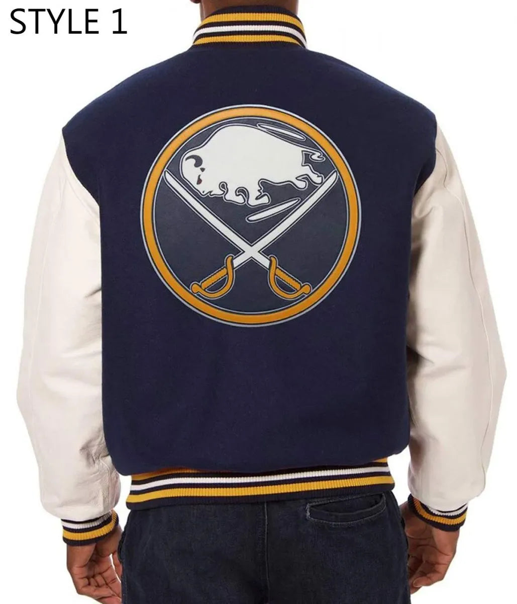 Men Buffalo Sabres Style 1 Blue and White Two Tone Varsity Jacket - NHL