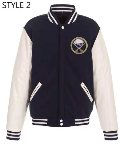 Men Buffalo Sabres Style 2 Navy and White Two Tone Varsity Jacket - NHL