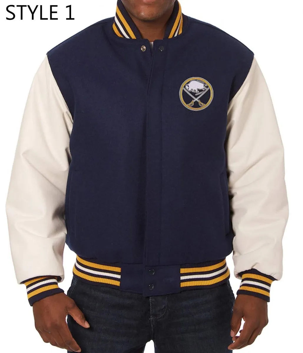 Men Buffalo Sabres Style 1 Blue and White Two Tone Varsity Jacket - NHL