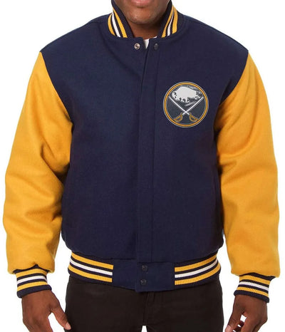 Men Buffalo Sabres Yellow and Navy Blue varsity Jacket - NHL