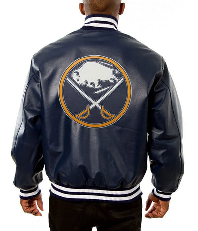 Men Buffalo Sabres Navy Blue Leather Jacket - NHL