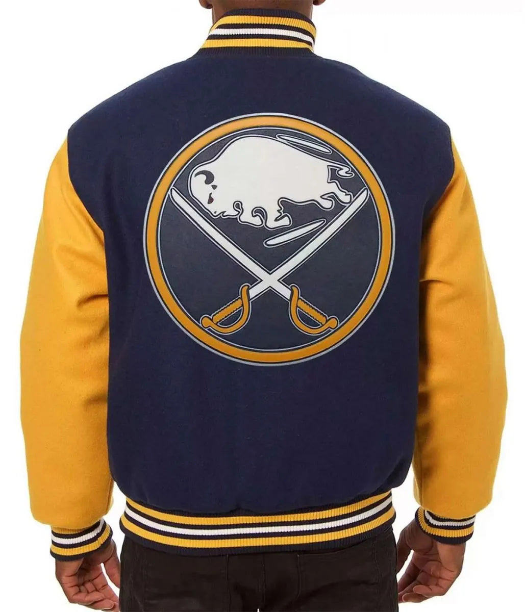 Men Buffalo Sabres Yellow and Navy Blue varsity Jacket - NHL
