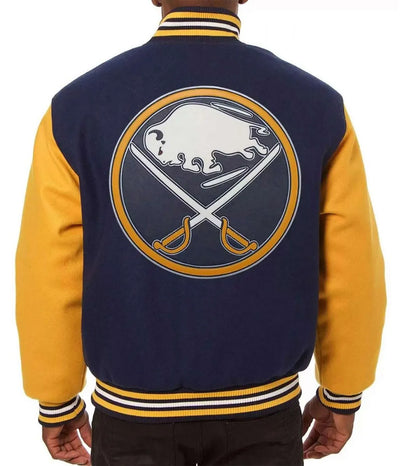Men Buffalo Sabres Yellow and Navy Blue varsity Jacket - NHL