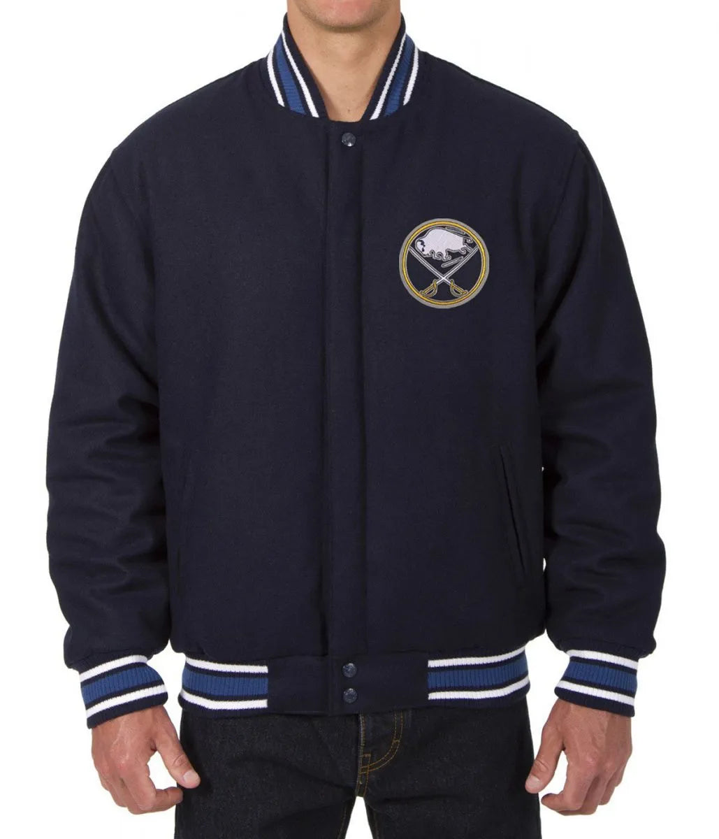 Men Buffalo Sabres Navy Blue Wool Varsity Jacket - NHL