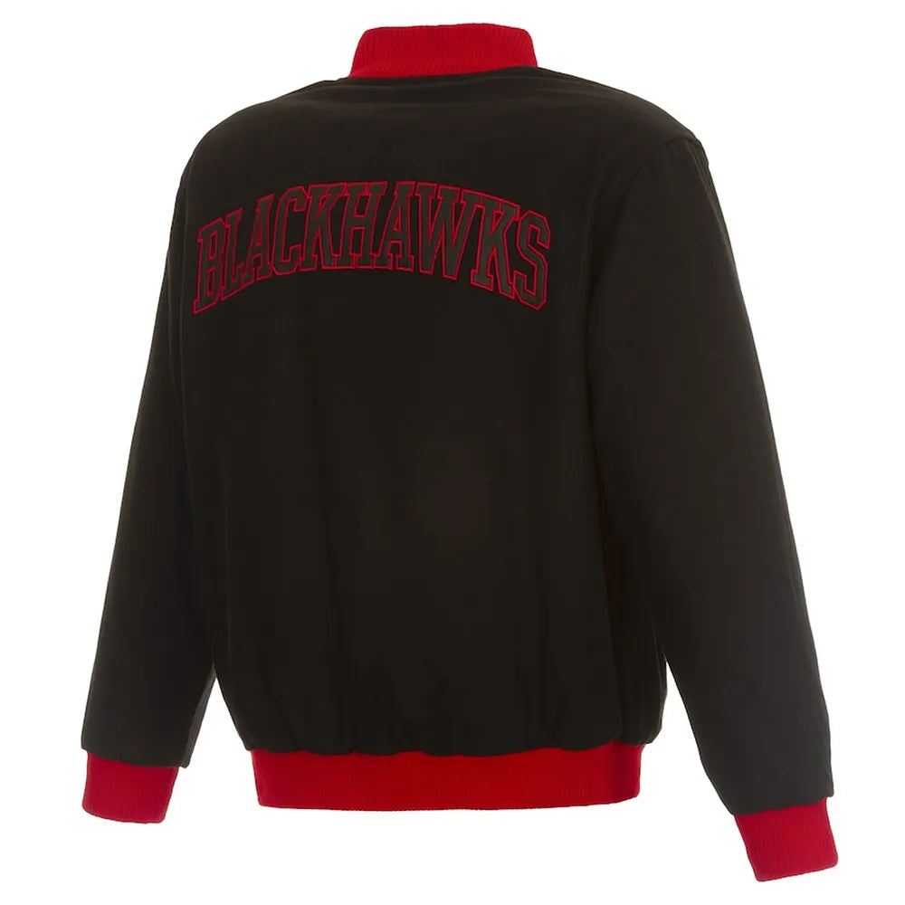Chicago Blackhawks Commemorative Varsity Black Wool Jacket - NHL