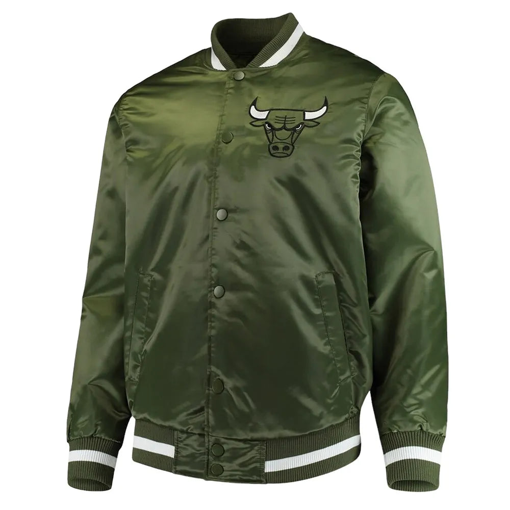 Chicago Bulls Forest Green Full-Satin Varsity Jacket - NBA