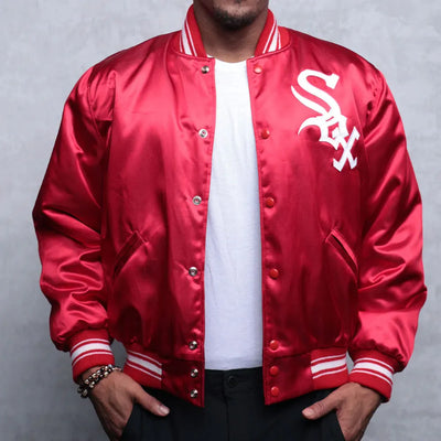 Men 1971 Chicago White Sox Red Satin Bomber Jacket - MLB