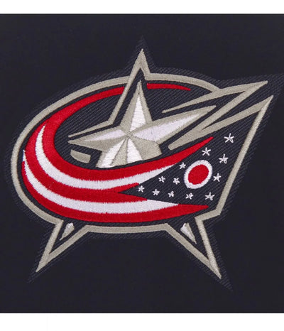 Men Columbus Blue Jackets Bomber Varsity Blue and White Jacket - NHL
