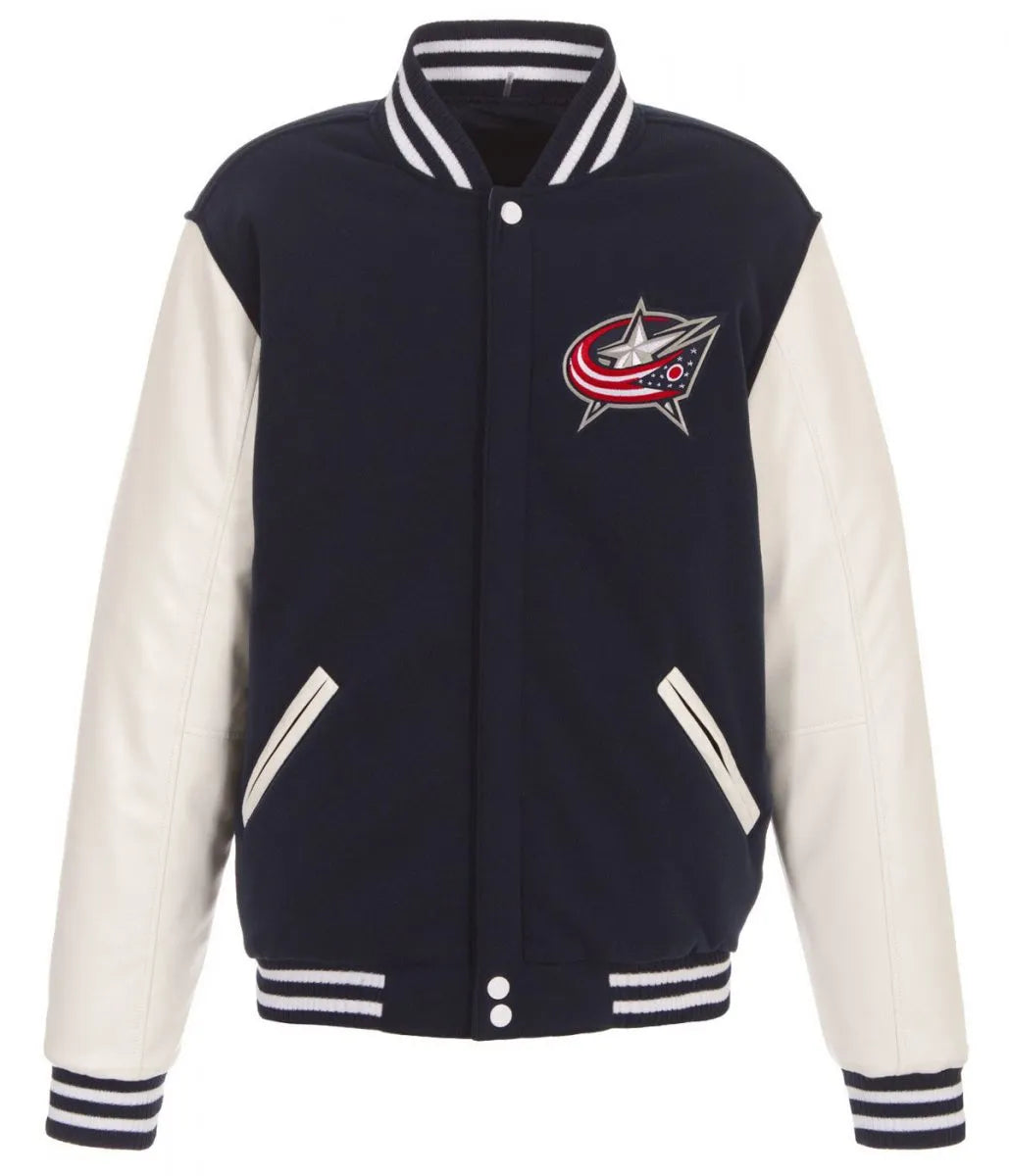 Columbus Blue Jackets Bomber Varsity Blue and White Jacket - NHL