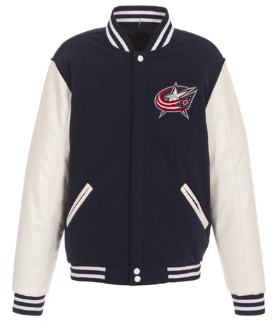 Columbus Blue Jackets Bomber Varsity Blue and White Jacket - NHL