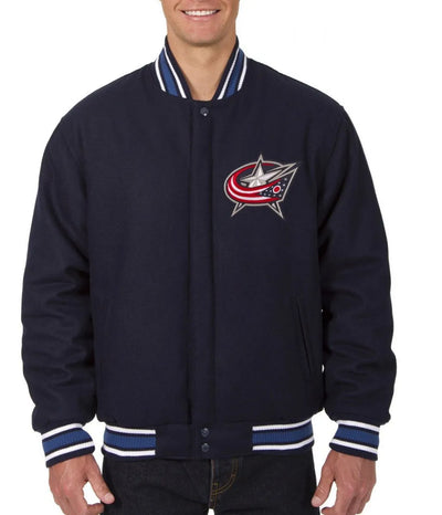 Men Columbus Wool Navy Blue Varsity Jacket - NHL