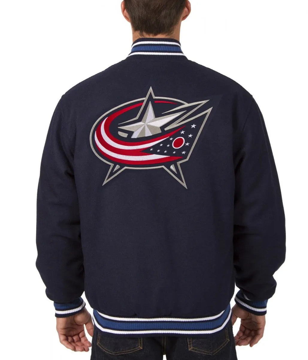 Men Columbus Wool Navy Blue Varsity Jacket - NHL