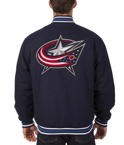 Men Columbus Wool Navy Blue Varsity Jacket - NHL