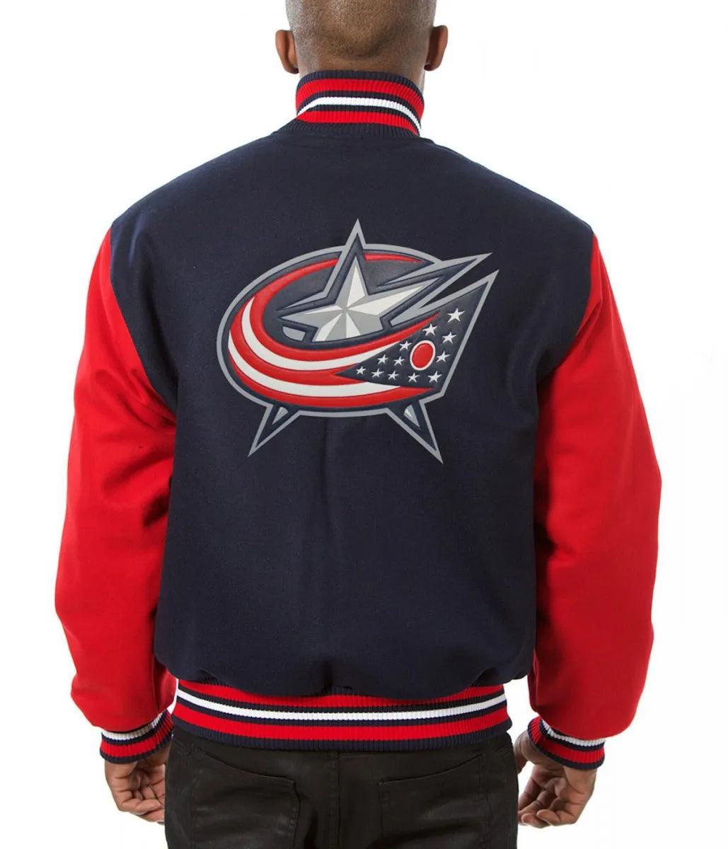 Columbus Blue Jackets Red and Navy Blue Wool Varsity Jacket - NHL