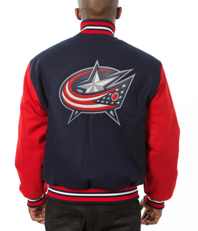 Columbus Blue Jackets Red and Navy Blue Wool Varsity Jacket - NHL