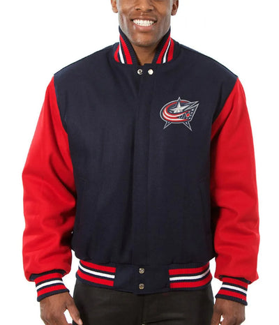 Columbus Blue Jackets Red and Navy Blue Wool Varsity Jacket - NHL