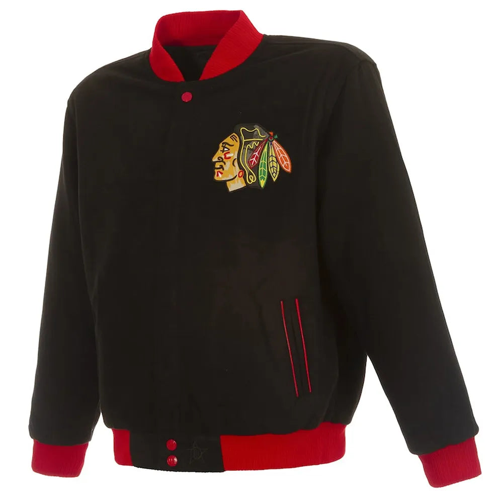 Chicago Blackhawks Commemorative Varsity Black Wool Jacket - NHL