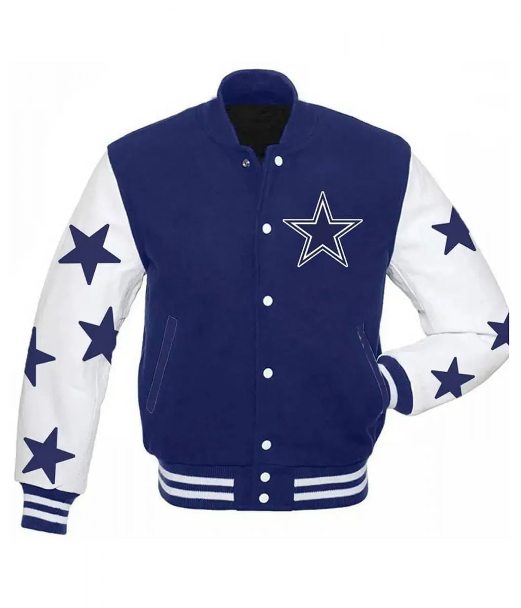 Dallas Cowboys Stars Royal Blue and White Varsity Jacket - NFL