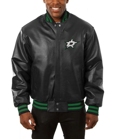 Men Dallas Stars Black Leather Varsity Jacket - NHL