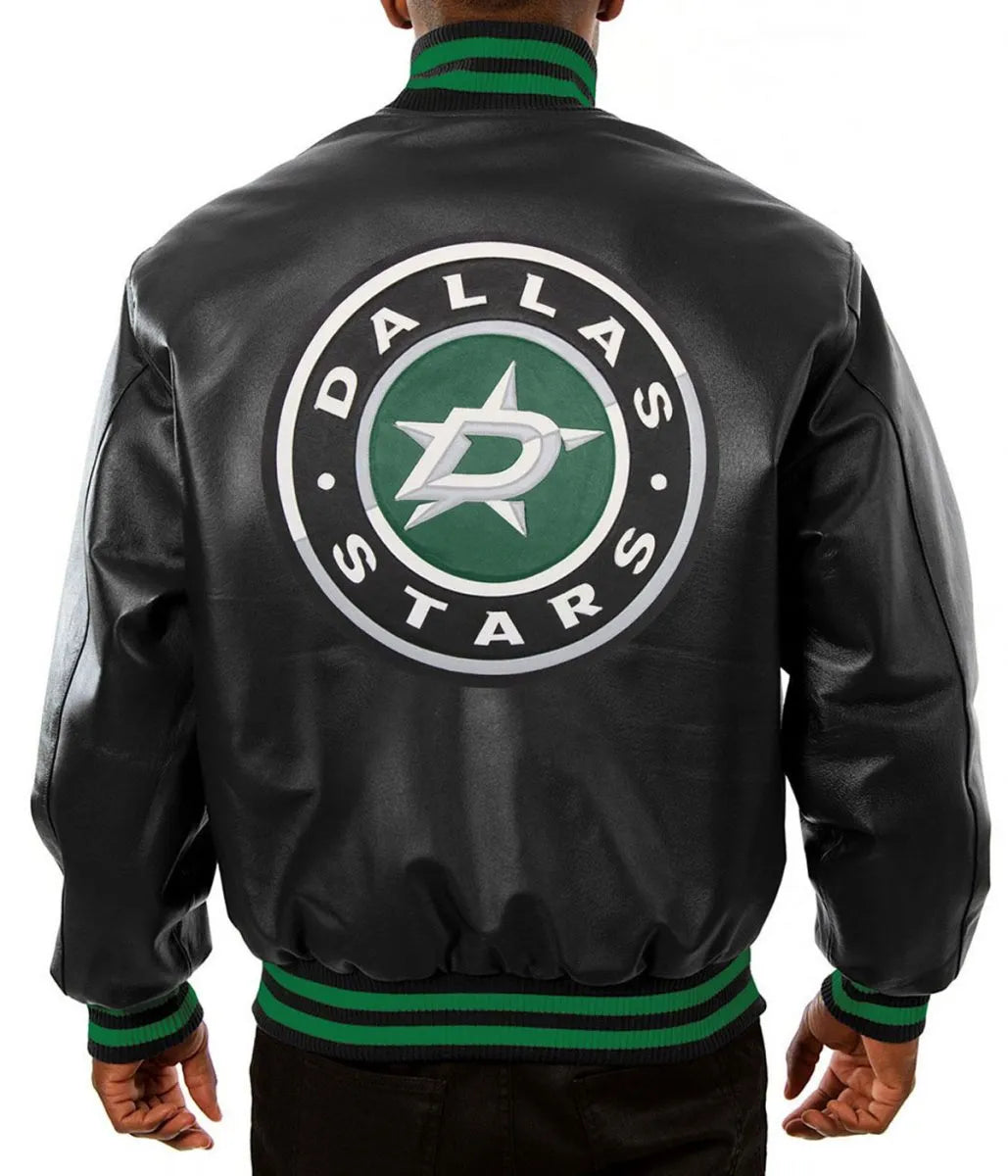 Men Dallas Stars Black Leather Varsity Jacket - NHL