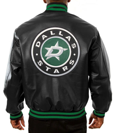 Men Dallas Stars Black Leather Varsity Jacket - NHL