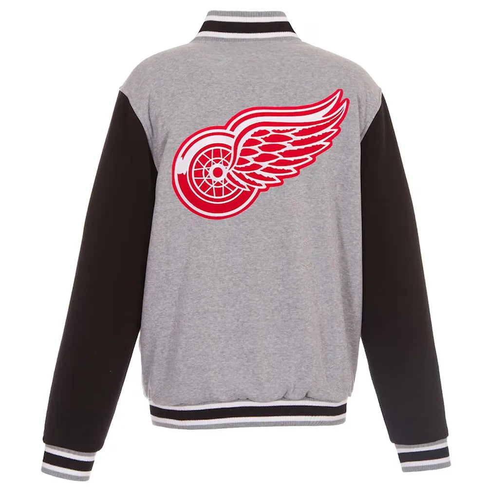 Detroit Red Wings Gray & Black Varsity Wool Full-Snap Jacket - NHL