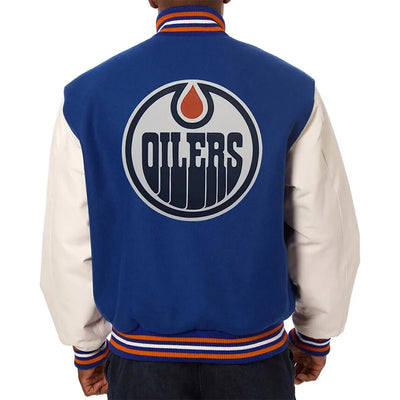 Men Edmonton Oilers Royal Blue and White Two-Tone Jacket - NHL