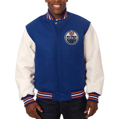 Men Edmonton Oilers Royal Blue and White Two-Tone Jacket - NHL