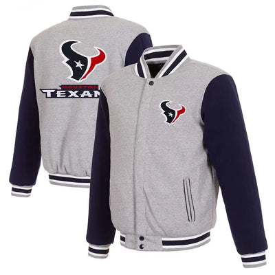 Houston Texans Gray and Navy Varsity Wool Jacket - NFL