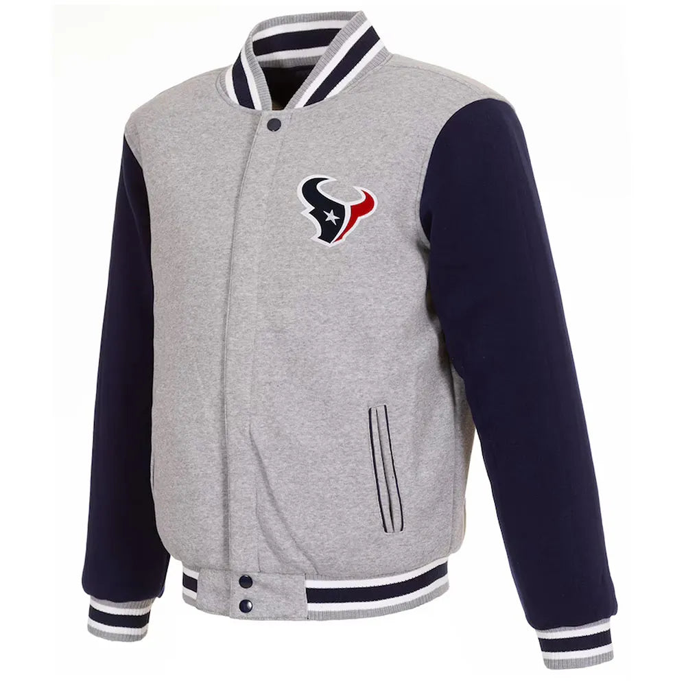 Houston Texans Gray and Navy Varsity Wool Jacket - NFL
