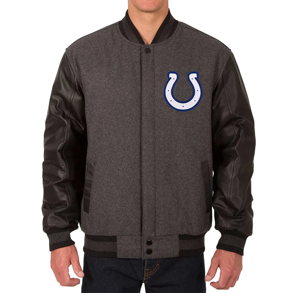 Men Indianapolis Colts Varsity Charcoal and Black Jacket - NFL