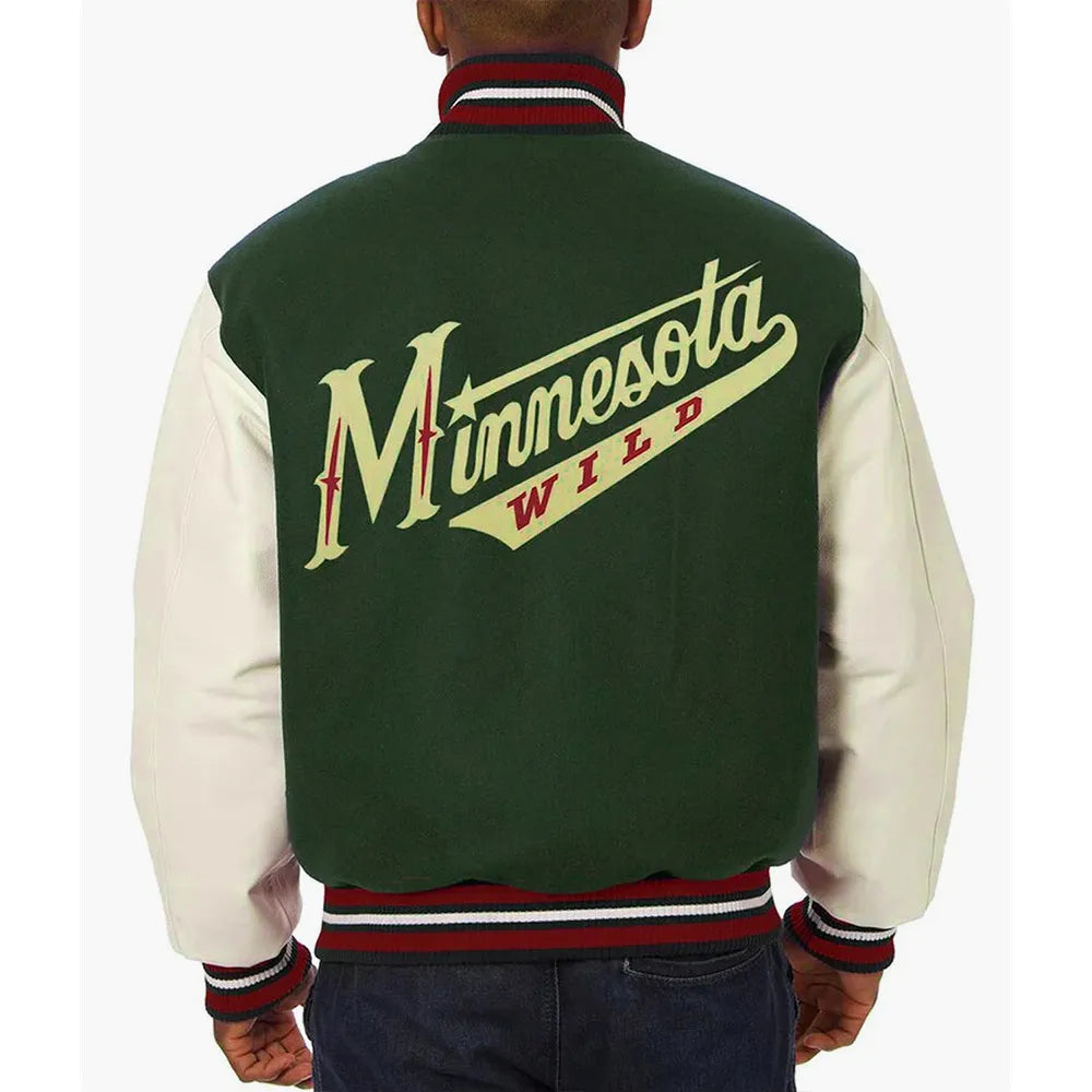 Men Minnesota Wild Green and White Varsity Jacket - NHL