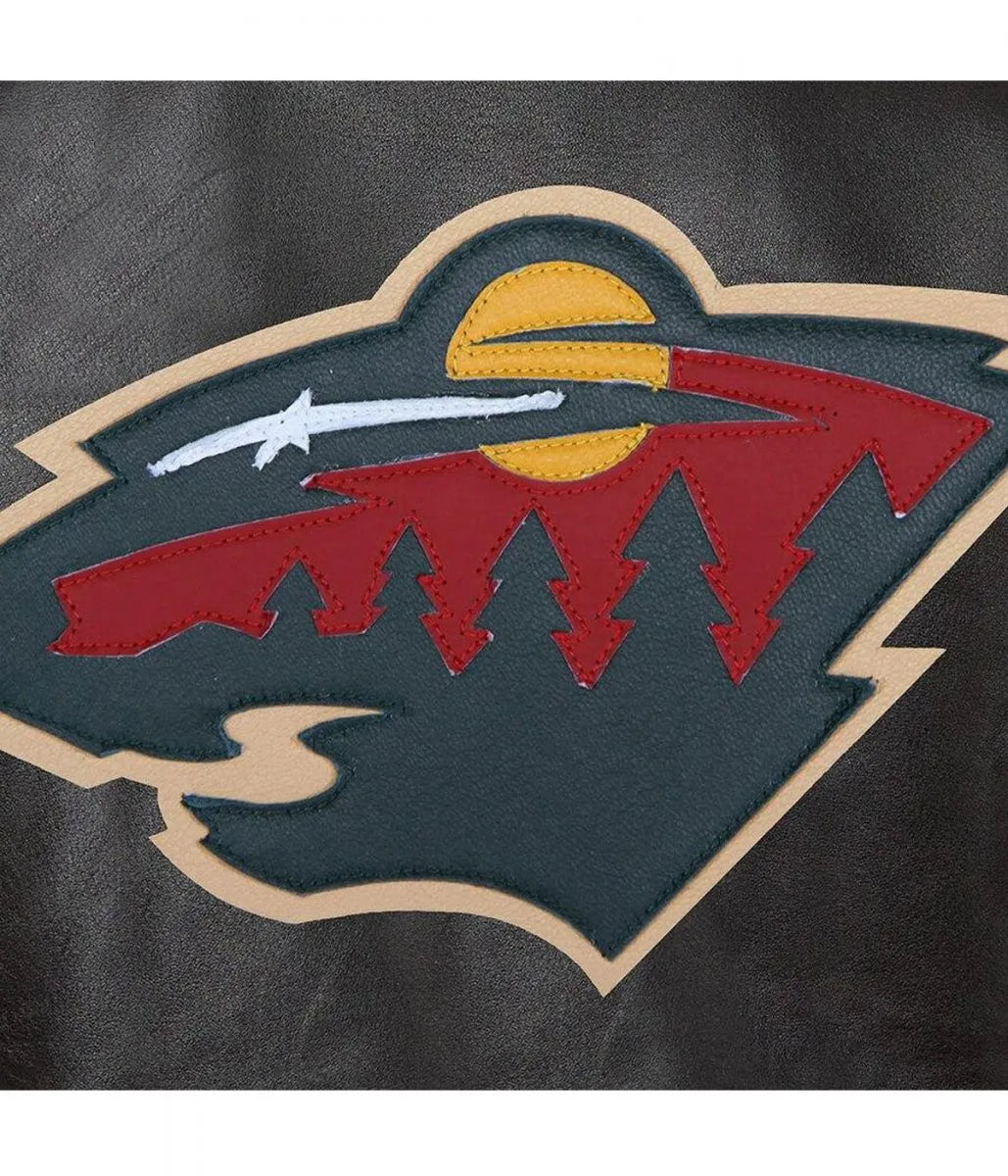 Men Minnesota Wild Black Leather Varsity Jacket - NHL