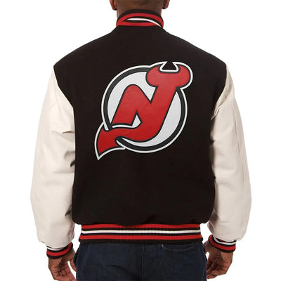 Men New Jersey Devils Black and White Varsity Jacket - NHL