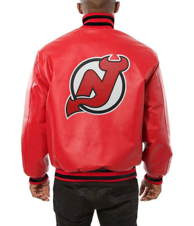 Men Bomber New Jersey Devils Red Leather Jacket - NHL