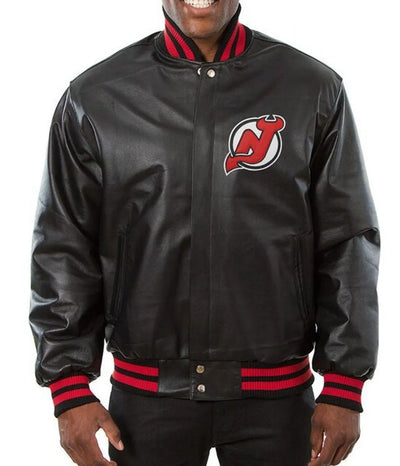 Men Bomber New Jersey Devils Black Leather Jacket - NHL