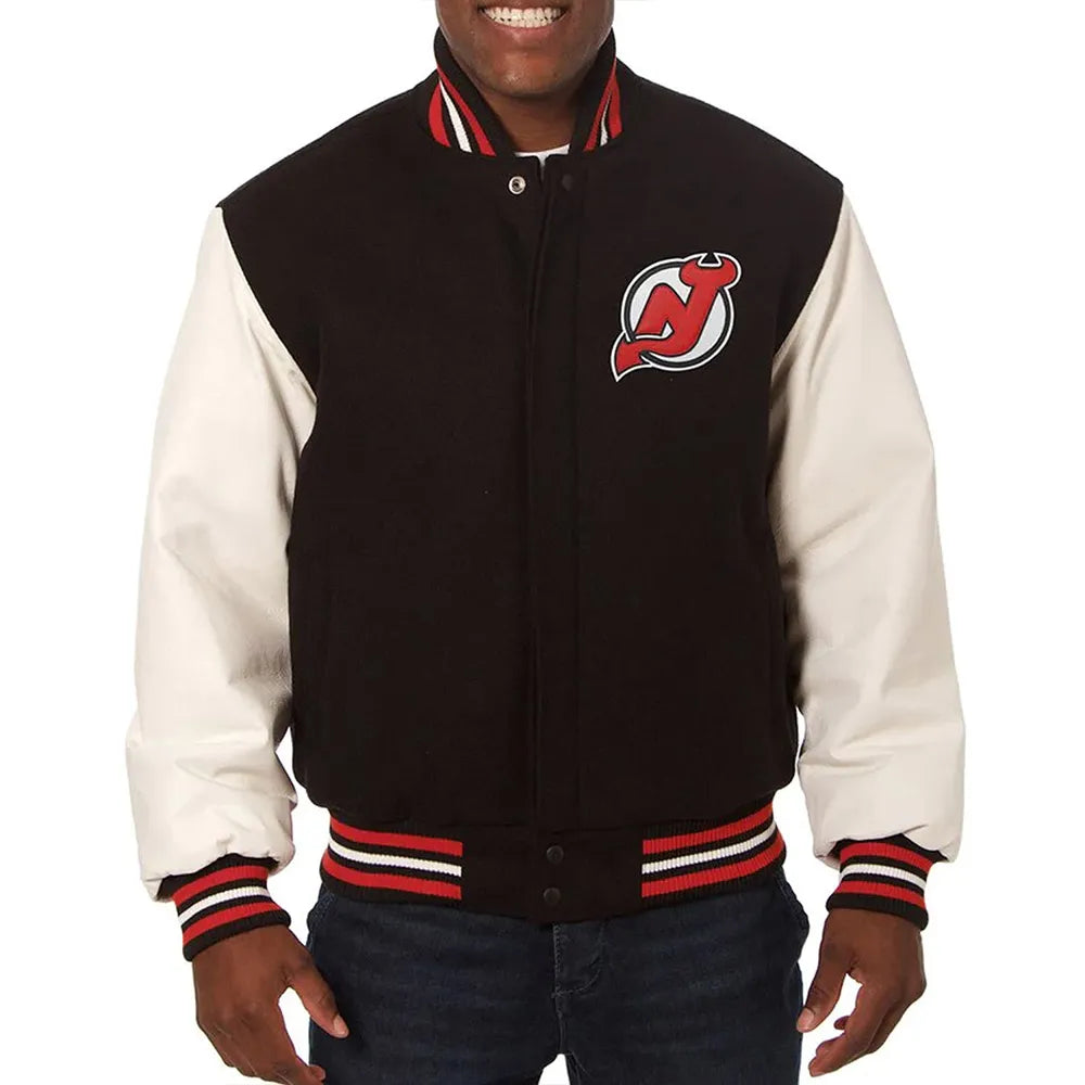 Men New Jersey Devils Black and White Varsity Jacket - NHL