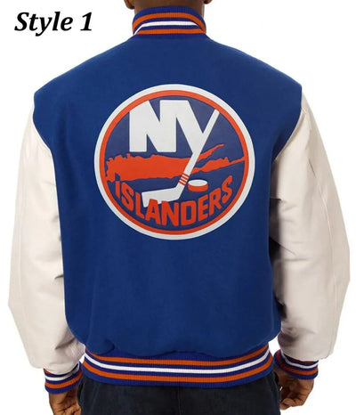 Men NY Islanders Blue and White Style 1 Letterman Jacket - NHL