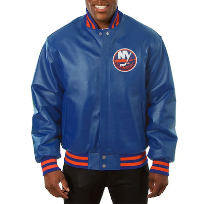 Men New York Islanders Varsity Royal Leather Jacket  - NHL