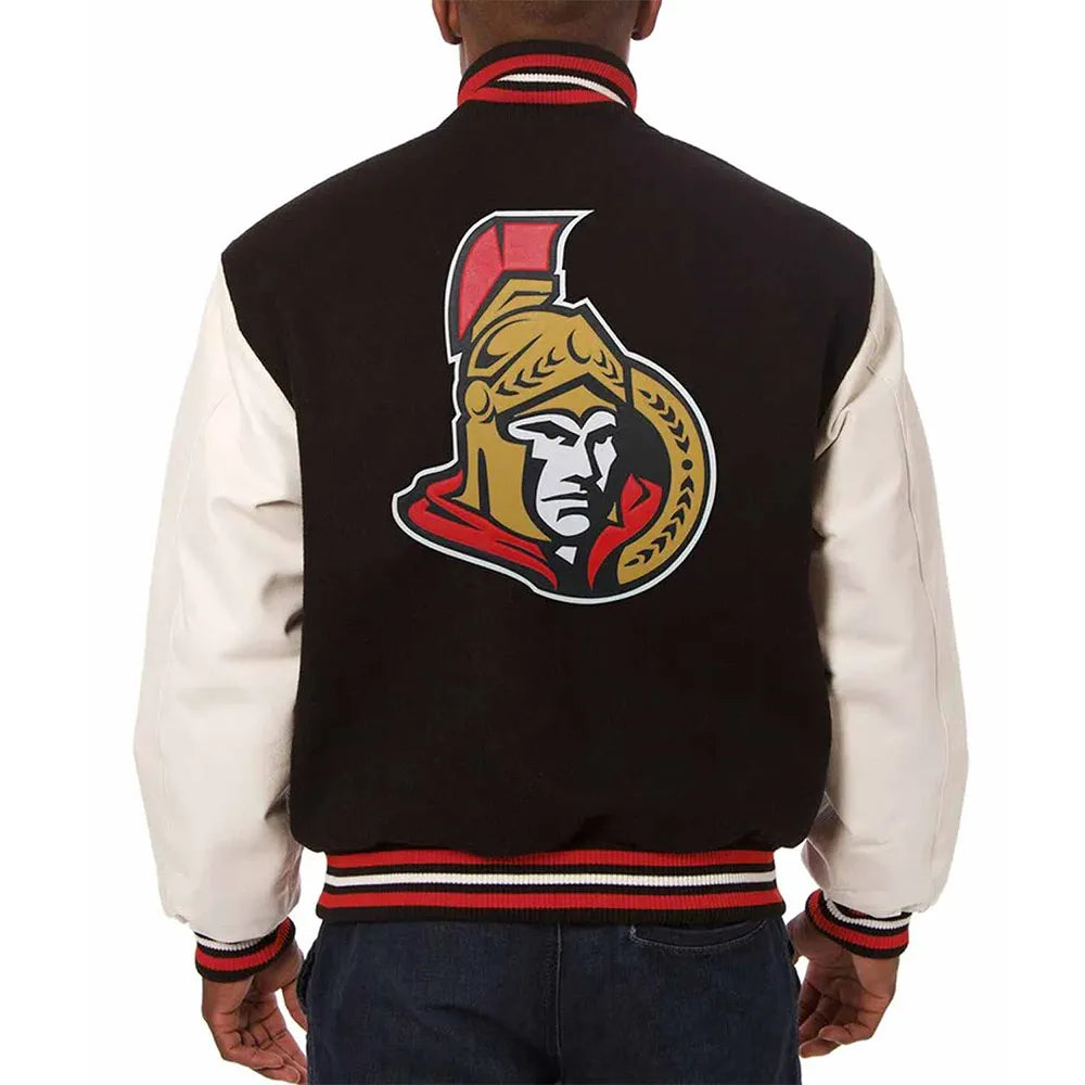 Men Ottawa Senators Black and White Varsity Full-Snap Jacket - NHL