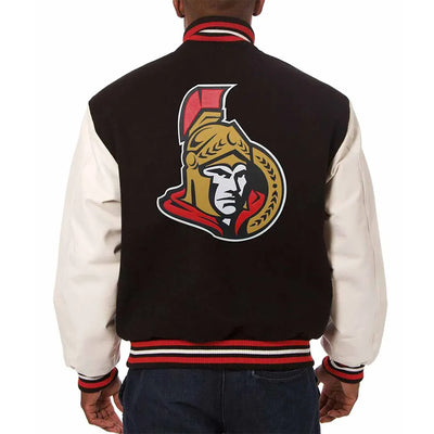 Men Ottawa Senators Black and White Varsity Full-Snap Jacket - NHL
