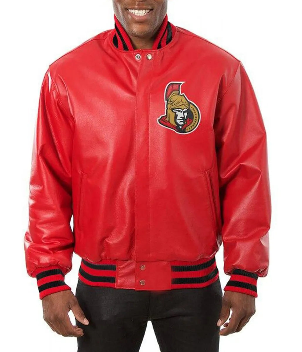 Men Ottawa Senators Varsity Leather Red Jacket - NHL
