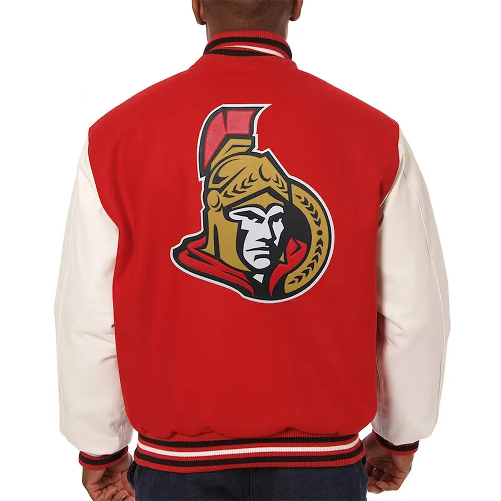 Men Ottawa Senators Red and White Two-Tone Varsity Jacket - NHL