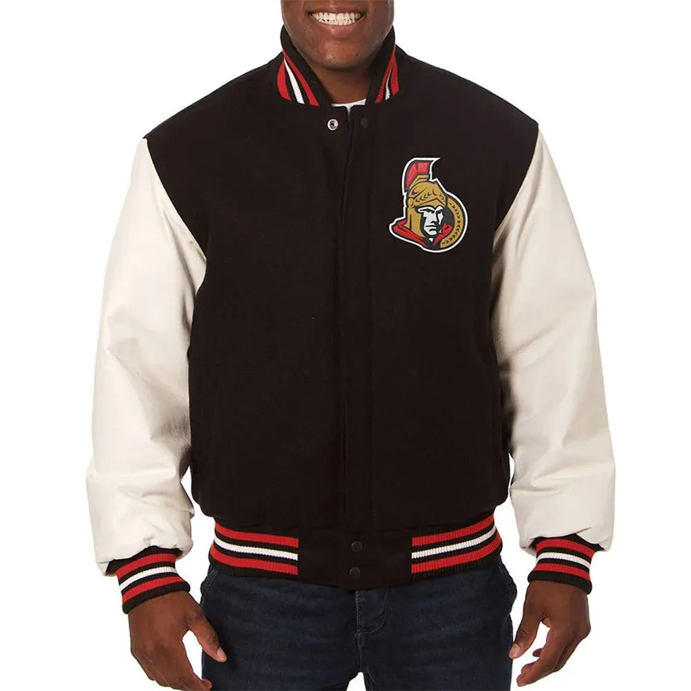 Men Ottawa Senators Black and White Varsity Full-Snap Jacket - NHL