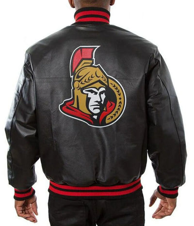 Men Ottawa Senators Black Leather Varsity Jacket - NHL