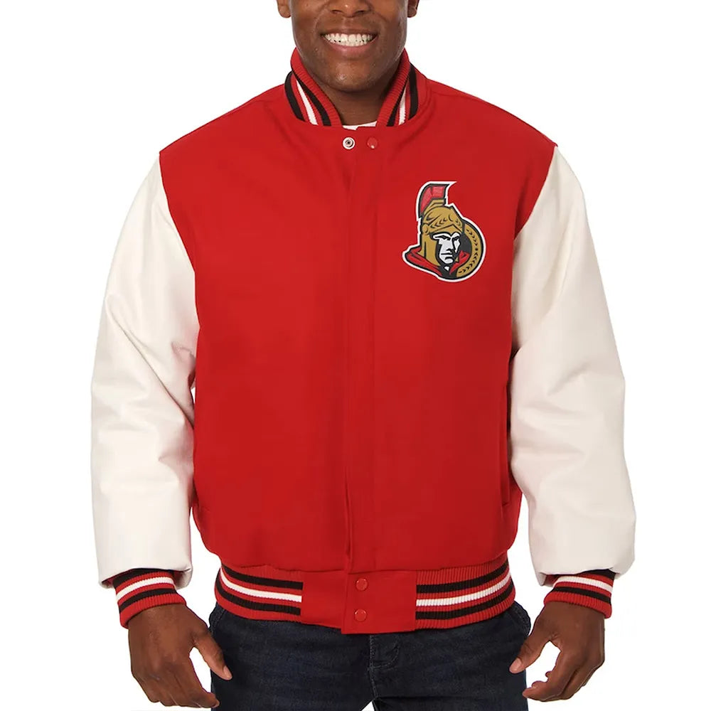 Men Ottawa Senators Red and White Two-Tone Varsity Jacket - NHL
