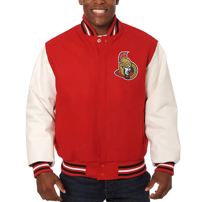 Men Ottawa Senators Red and White Two-Tone Varsity Jacket - NHL