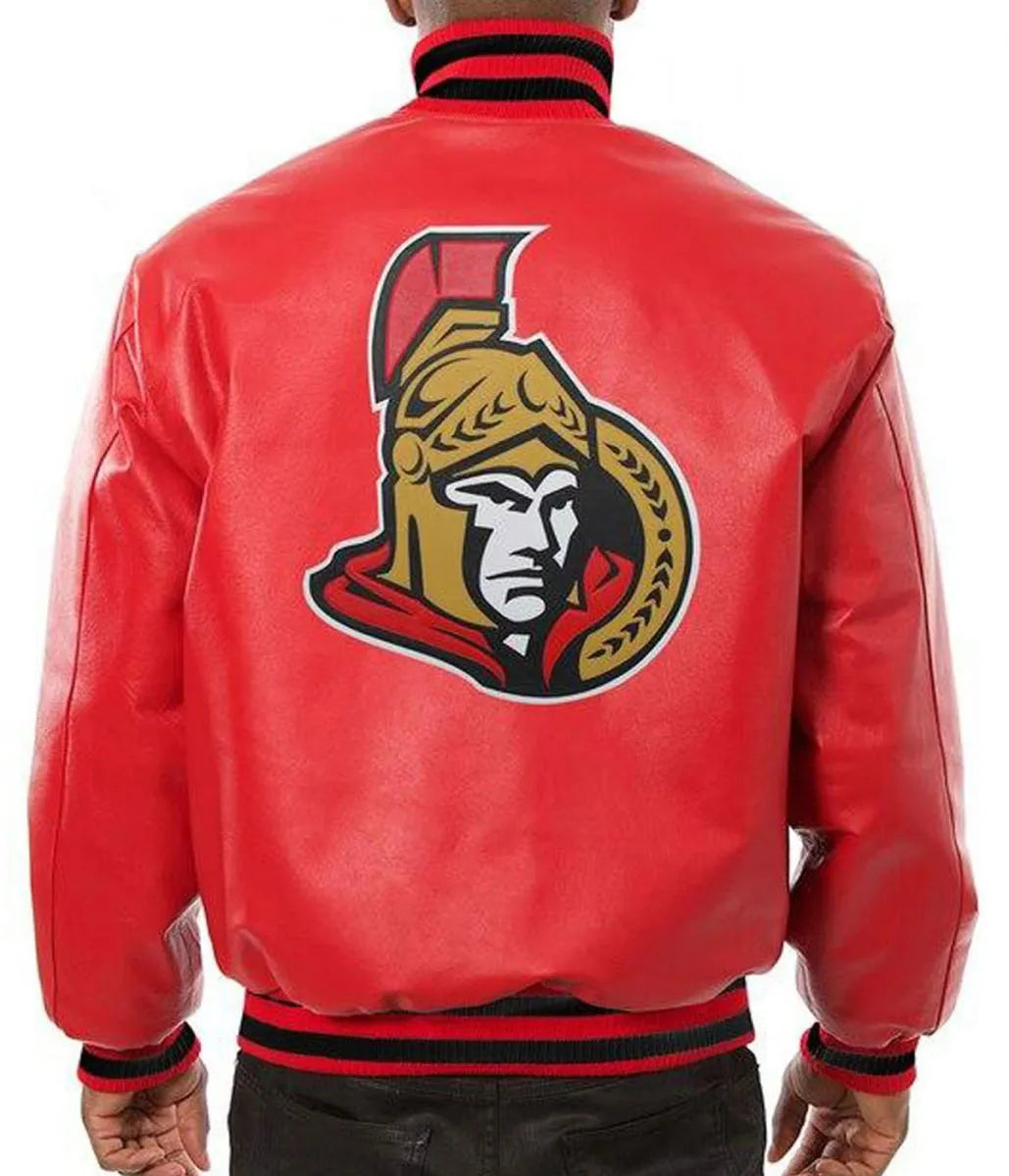 Men Ottawa Senators Varsity Leather Red Jacket - NHL