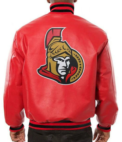 Men Ottawa Senators Varsity Leather Red Jacket - NHL