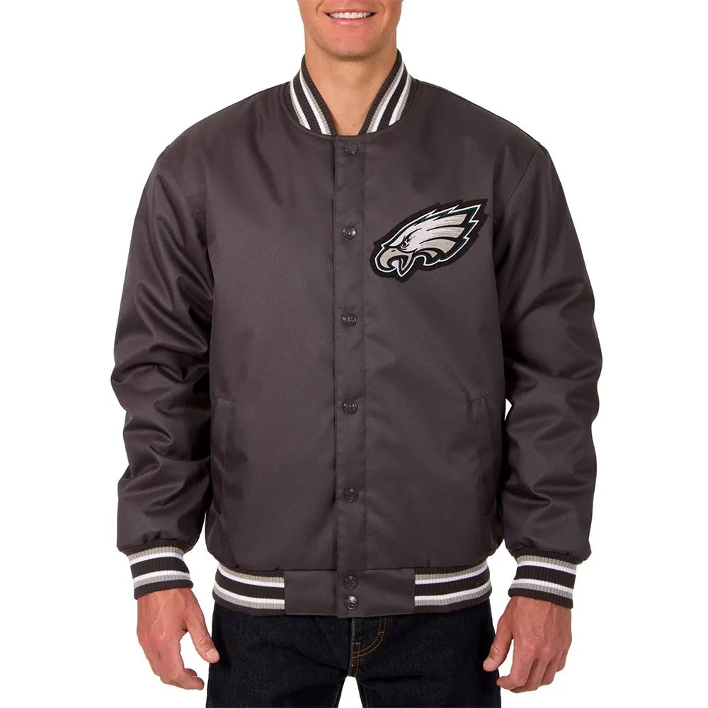 Men Philadelphia Eagles Poly Twill Gray Varsity Jacket - NFL